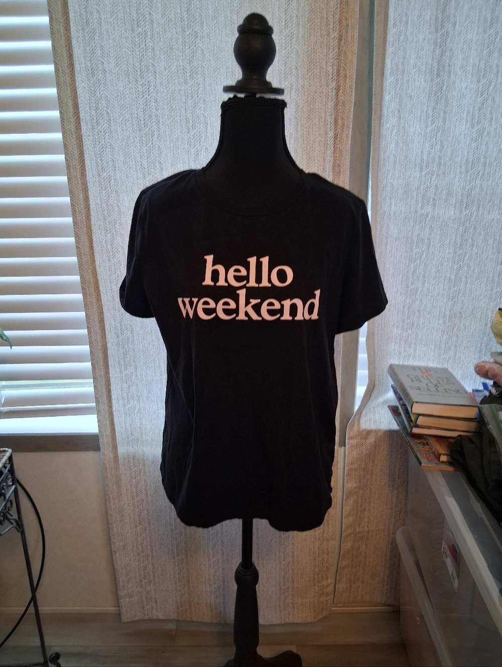 Nine West Black Tee with White Logo Print